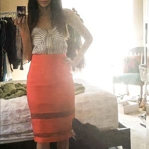 Moon sheer panel orange pencil skirt XS